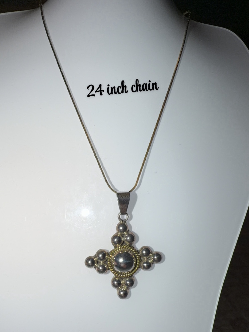 Elegant TS 171 Mexico 925 Sterling Silver Cross Pendant Necklace - 2 tone